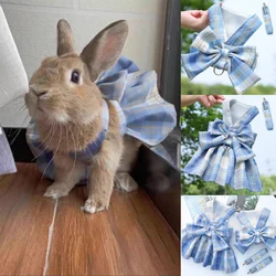 Rabbit JK Dresses and Leash Sets Mesh Plaid Pet Vest Harness for Cats Bunny Summer Small Animals Clothes Rabbits Accessories