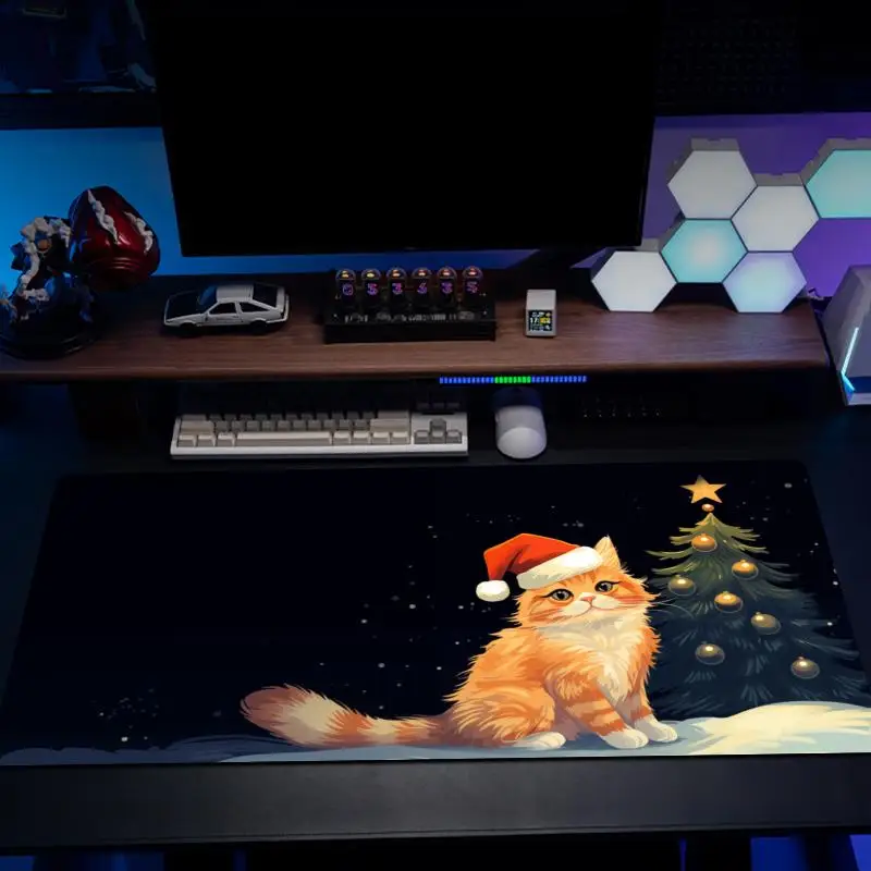 Christmas cat  Desk Mat Mousepad Large Abstract Mouse Pad Gaming Deskmat With Lockedge Office Non-slip Carpet
