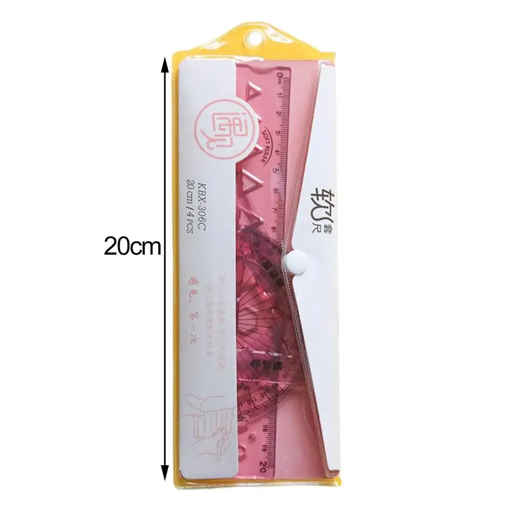 4Pcs/Set Useful Math Geometry Tool Set Soft Studying Plastic Student Stationery Math Geometry Tool Set
