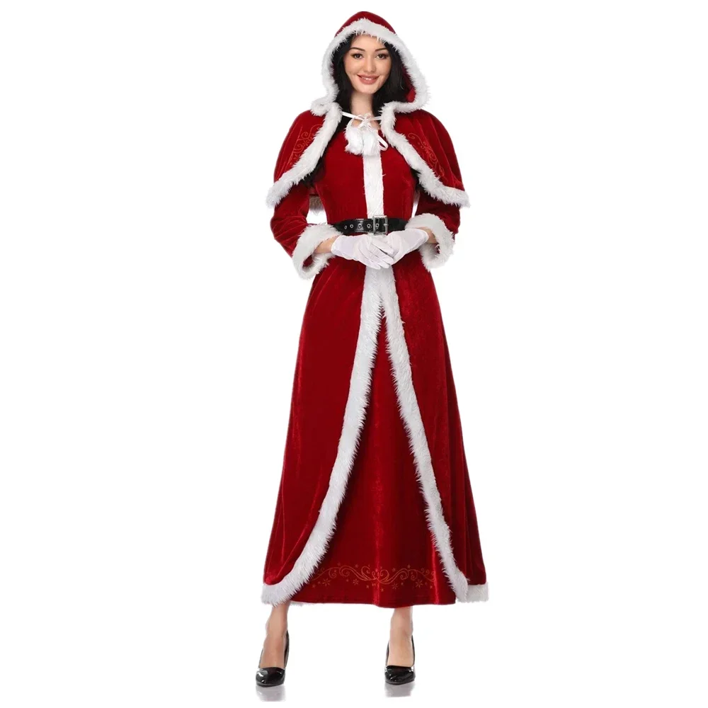 Deluxe Classic Mrs. Claus Christmas Costume Xmas Party Santa Claus Cosplay Women Red Dress