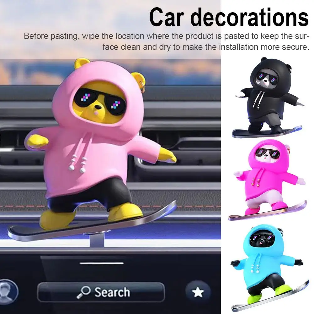 Car Automatic Sliding Skateboard Bear Car Ornaments Cute Bear Driving Car Moving Mobile With Accessories Decoration Interio N6z6