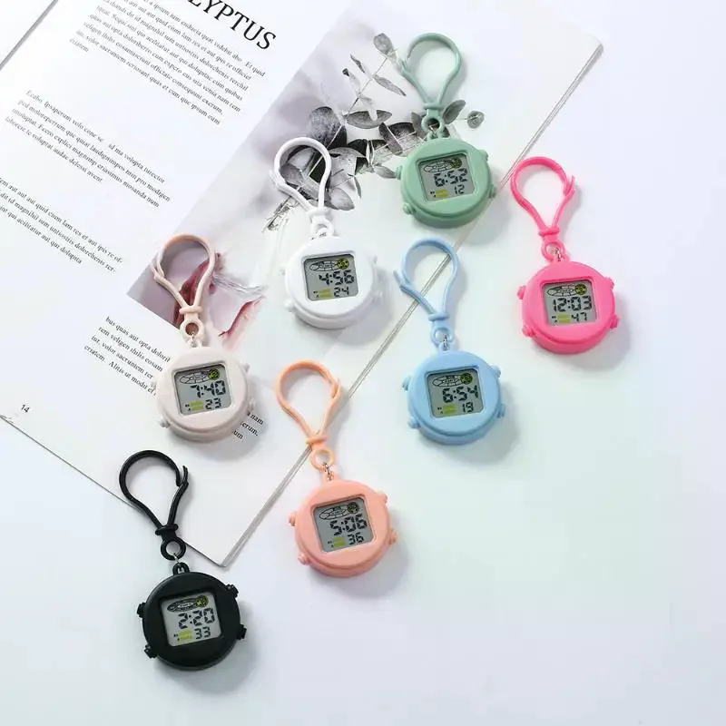 Keychain Digital Watch Anti Drop Large Screen Backpack Clip Pocket Clock For Student Exam Daily Time Record Small Gifts