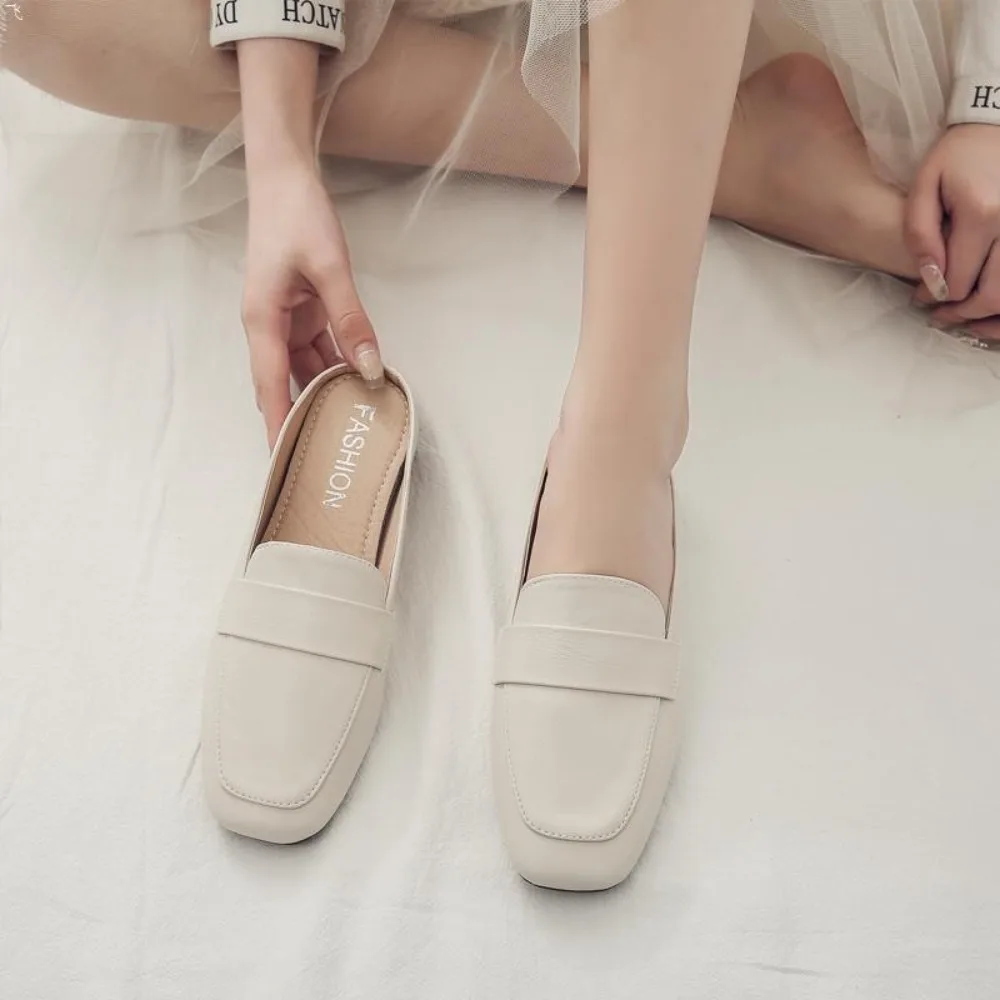 Baotou Half Slippers for Women Wearing Summer New Korean Version Square Headed One Step Lazy Slippers for Women