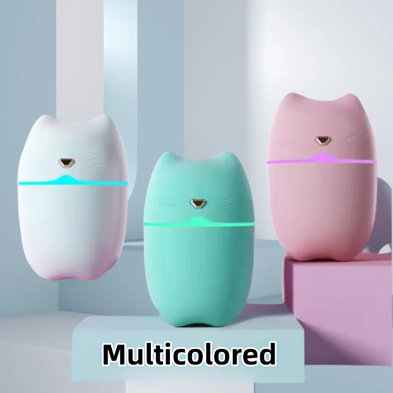 Wielokolorowy Nawilżacz Powietrza 3 w 1 w Kształcie Słodkiego Kota, Dyfuzor USB, Mini Nawilżacz z Lampką Nocną, Kompaktowy, Do Użytku Samochodowego
