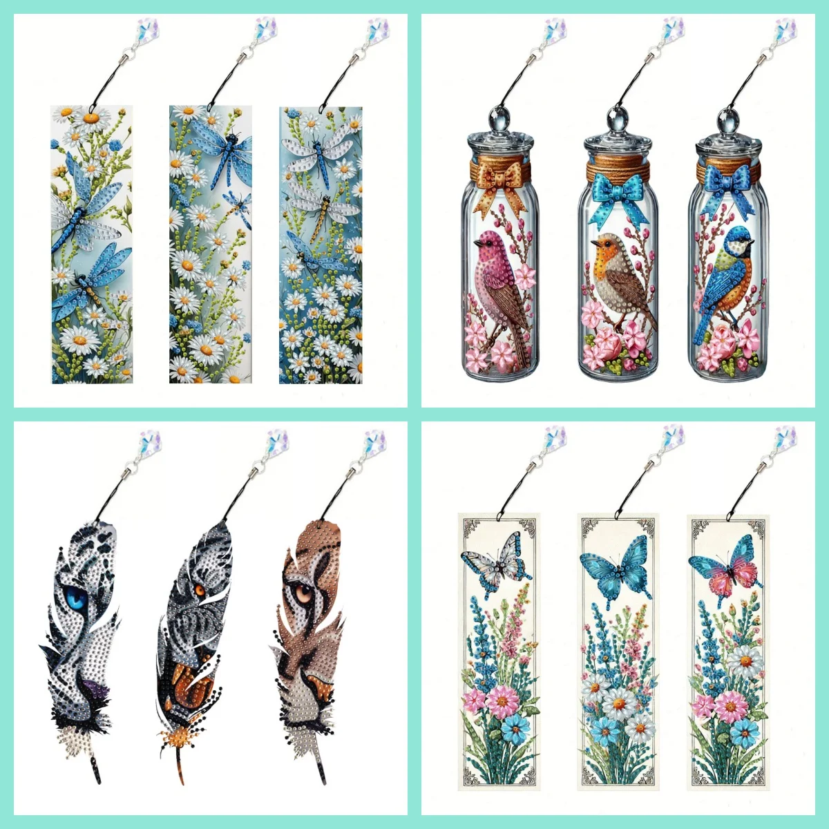 3 Pezzi Di Segnalibri Con Pittura Diamantata, Motivo Libellula E Uccello, Materiale Acrilico, Segnalibro, Come Regalo Per La Stagione Scolastica