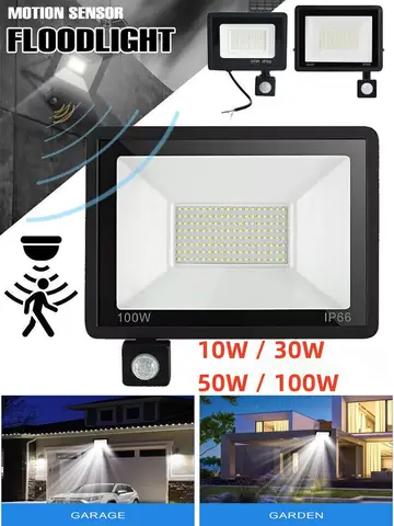 LED PIR Motion Sensor Floodlight Outdoor Wall Light White Light 100W 50W 30W 20W 10W IP66 Waterproof LED Spotlight For Garden
