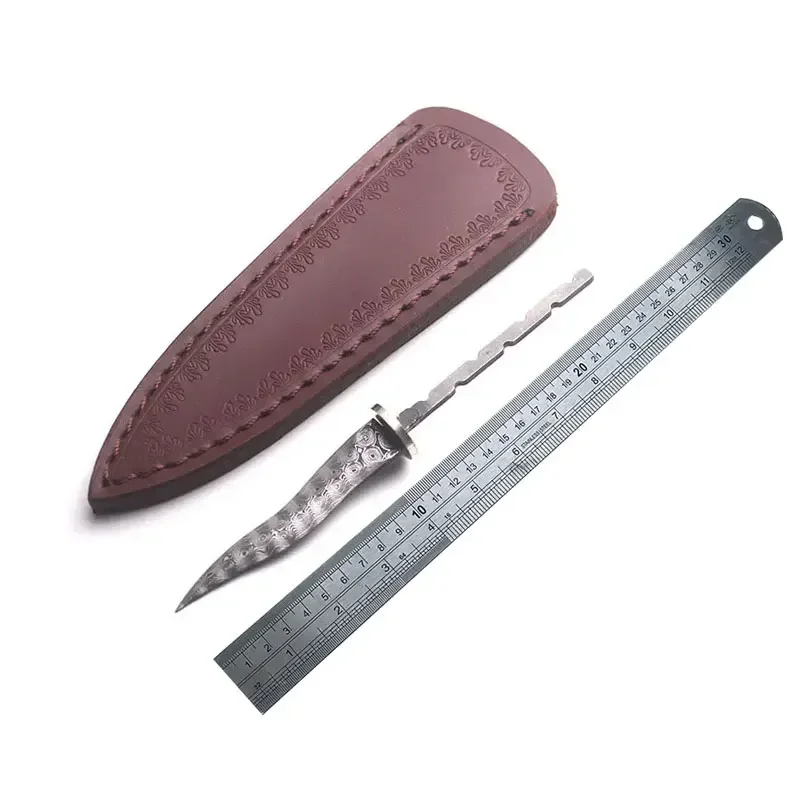 1 pçs semi-manufaturas roseta aço damasco pu 'er faca de chá boletos diy lâmina fixa faca agulhas suprimentos lâmina maçante