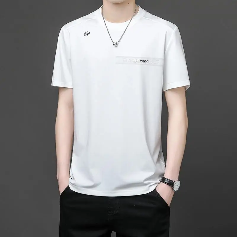 

Мужская футболка Slim Fit с коротким рукавом, тонкая базовая футболка, модный повседневный универсальный топ, трендовая мужская одежда