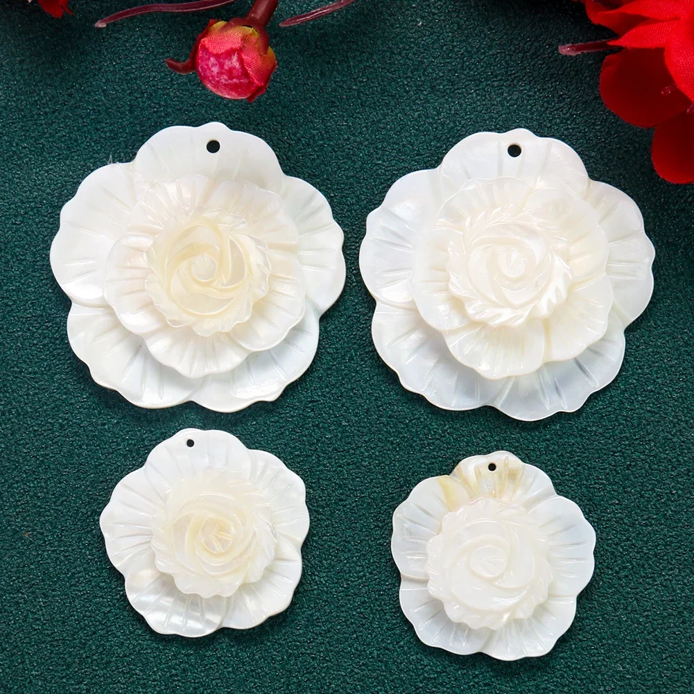 1PC Natural White MOP Shell 3D Flower Shape Shell Carved Pendant Charms for DIY Earring Necklace Jewelry Making Accessories Gift