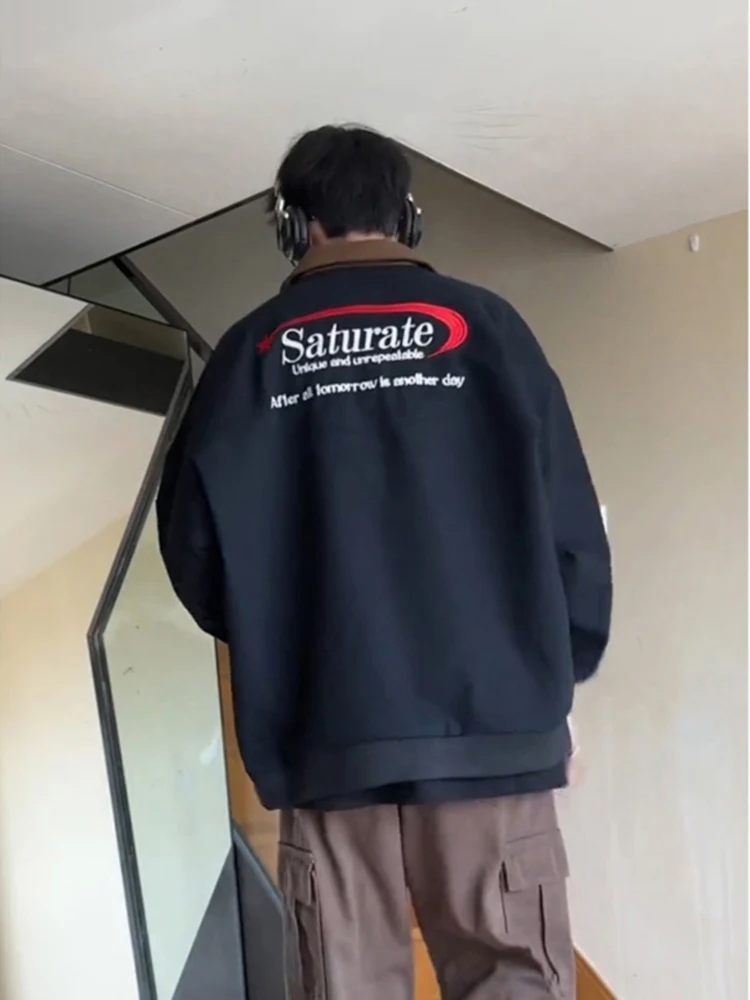 

Спецодежда American Sle Bla Jaet Мужчины Весна Осень Детройт Воротник ор Винтаж Бейсбол orm Свободный крой Молодежный тренд