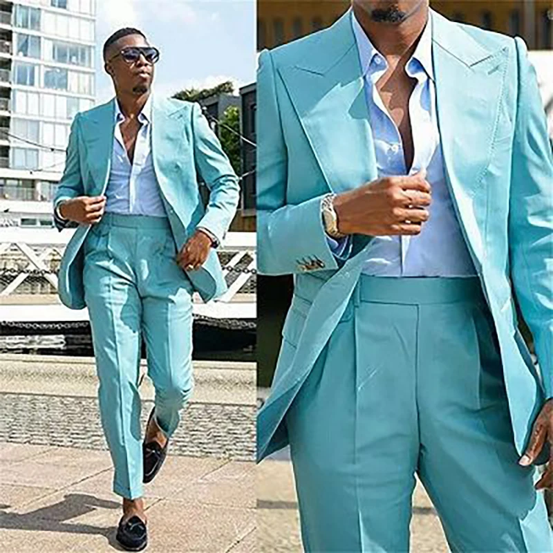 

Casual Solid Color Suits for Men Elegant 2 Piece Jacket Pants Outfits Bespoke Slim Fit Terno Luxury Prom Party Blazer Clothing