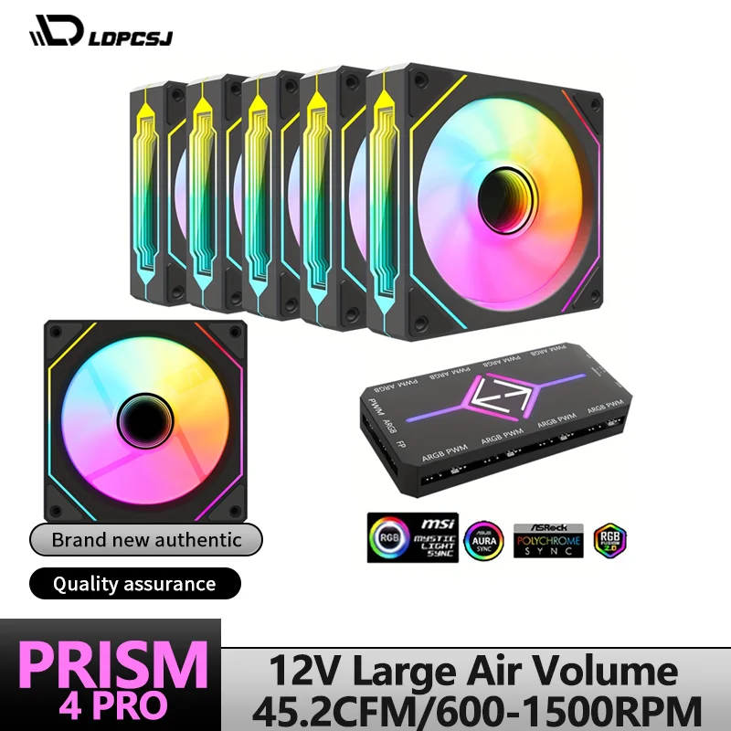 

6 packs of 120mm PWM ARGB case fans with fan hub and speed control, PWM controls fans for computer cases liquid cooling systems