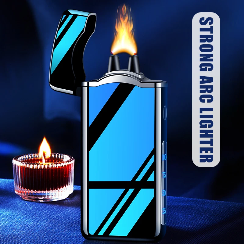 Strong Arc Flame USB Charging Windproof Lighter Metal Press Ignition Smokeless Plasma Lighter High end Gift Smoking Tool