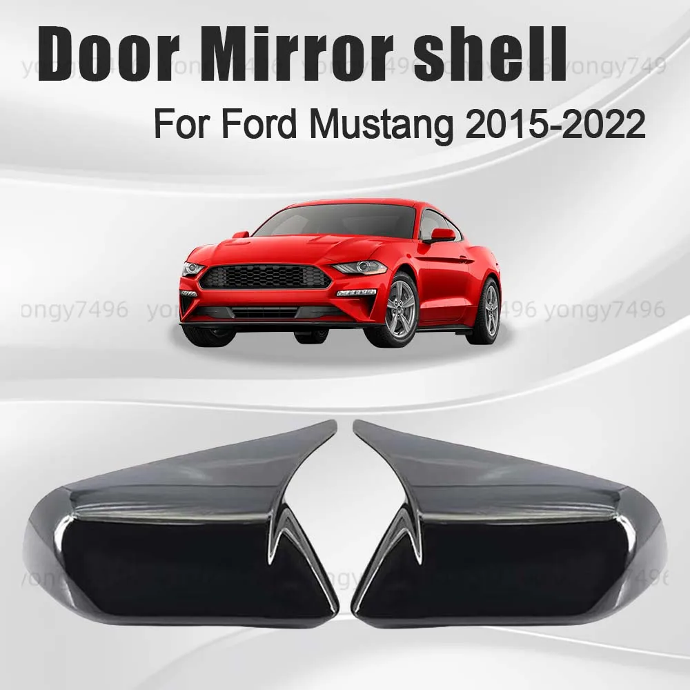 

Protective Cover Carbon Fiber Glossy Black Door Mirror Shell For Ford Mustang 2015-2022 Car Rearview Accessories Replace