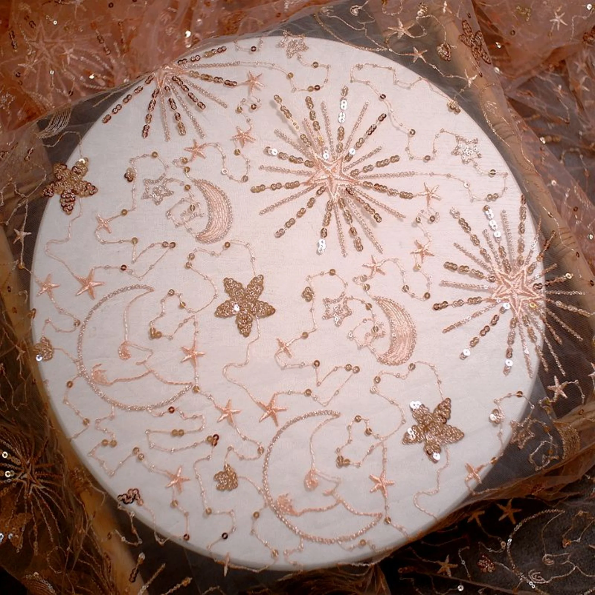 0.5 meter Width 53.15'' star lace fabric,Beaded lace fabric,star 3D lace fabric with Sequins