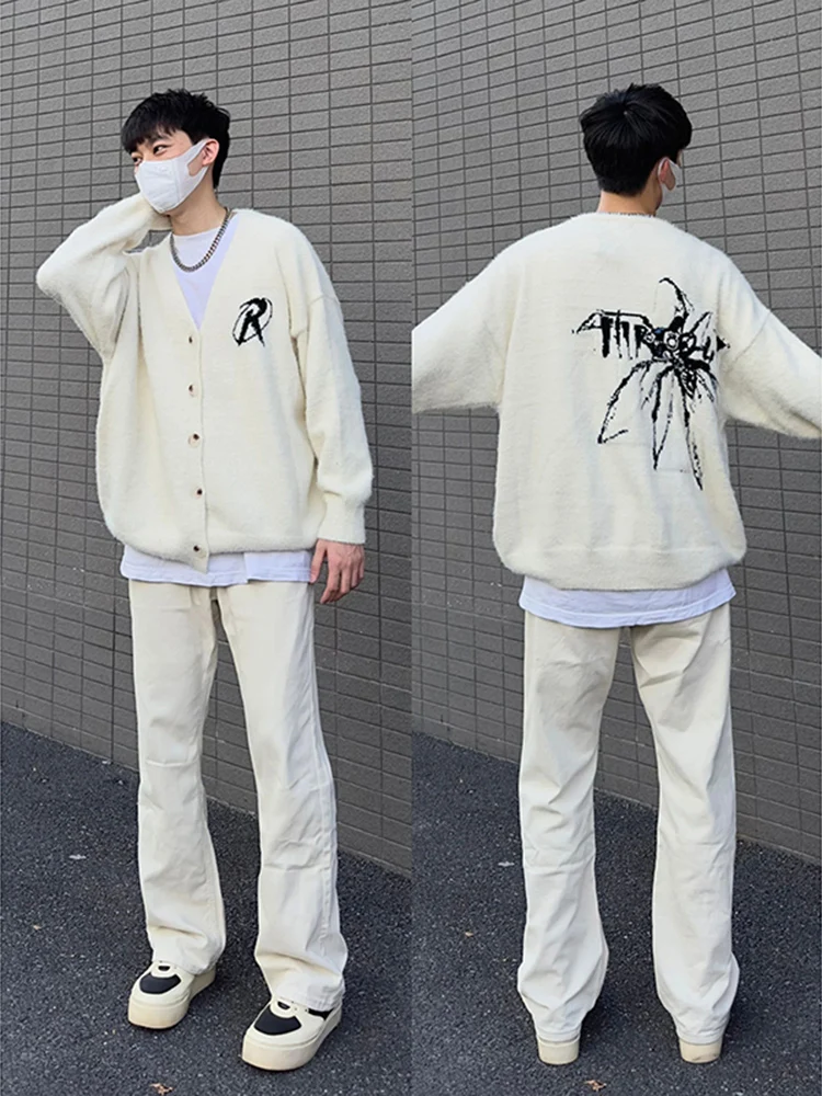 

American Vibe Straight Leg Jeans Men's High Waist Micro Flare Pants Clean Fit Denim Autumn Faion Youthful Wear Resistant