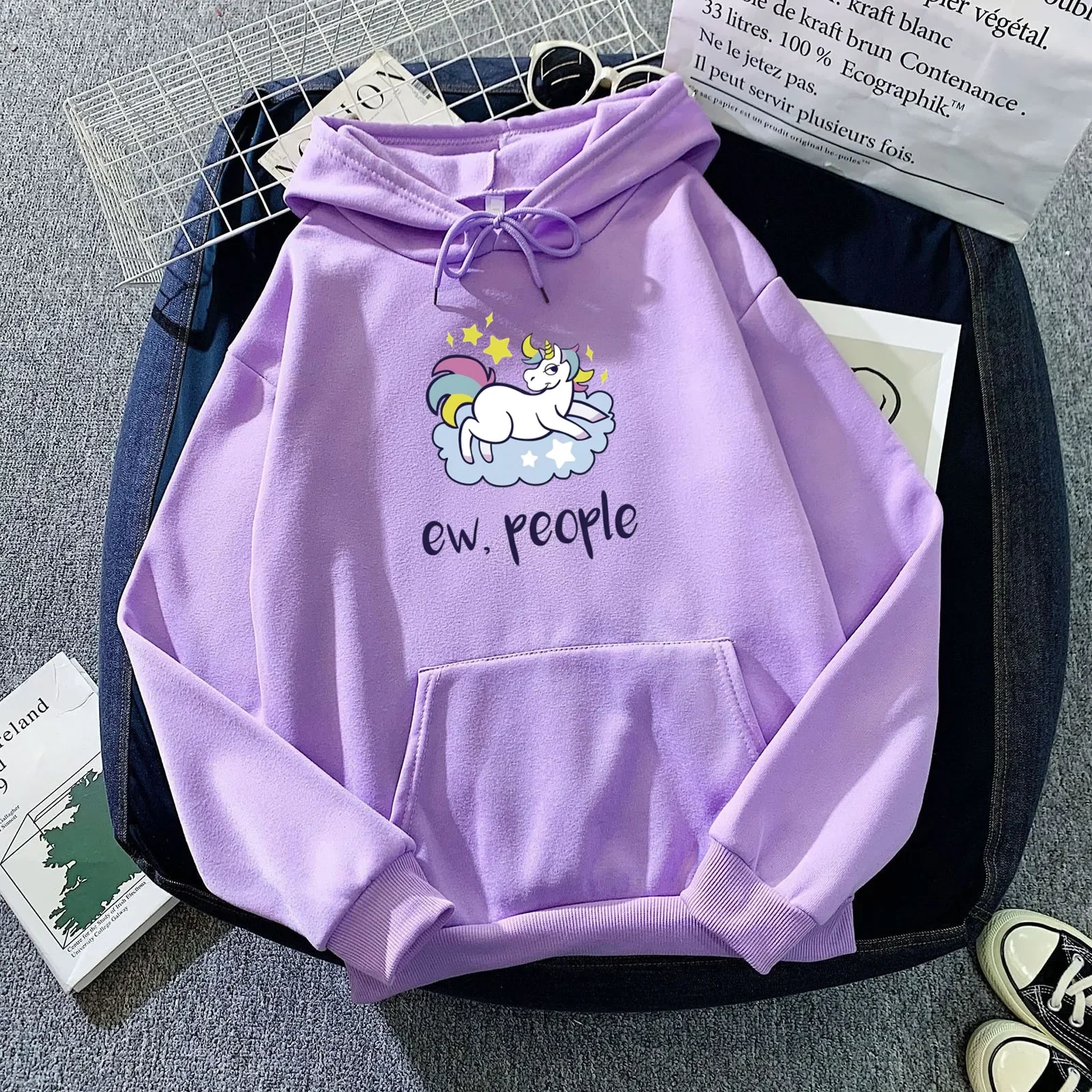 Unicórnio dos desenhos animados feminino hoodies impresso ew pessoas oversized hoodie bonito casual sweatshirts harajuku topos feminino com capuz