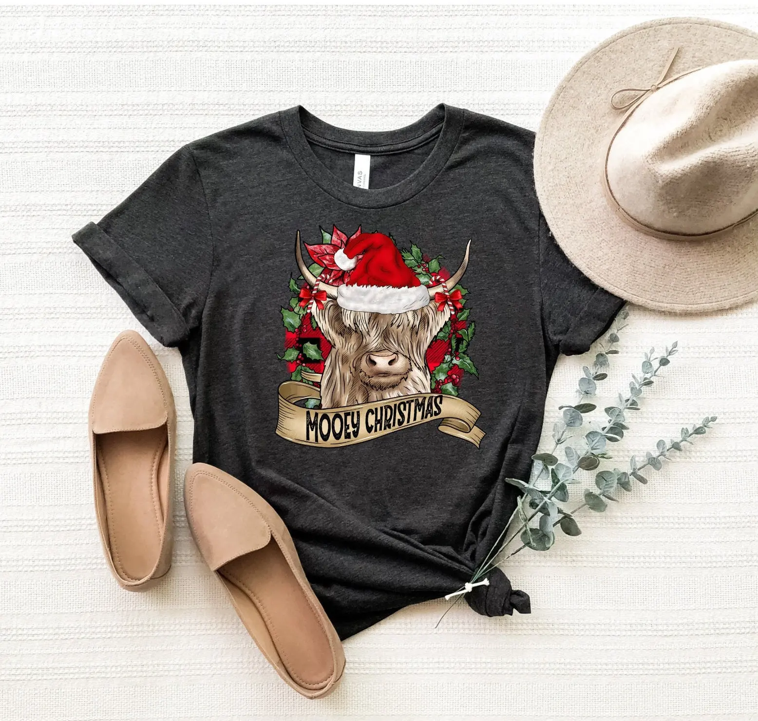 Mooey Christmas Cow T Shirt Funny Western Small Town Xmas Animal