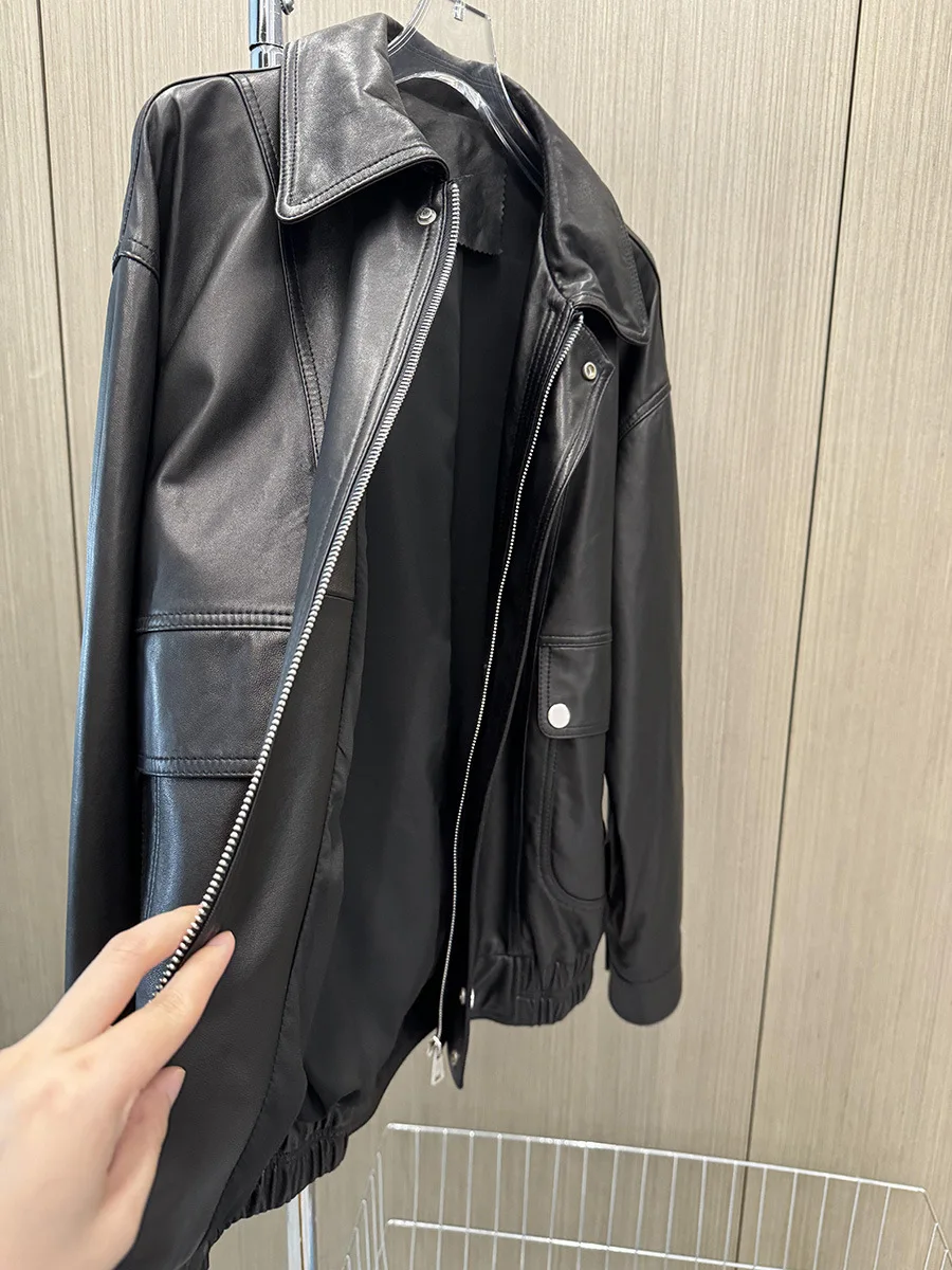 سترة طيران لراكبي الدراجات النارية كبيرة الحجم مبطنة على الطراز العتيق من الجلد الطبيعي #1