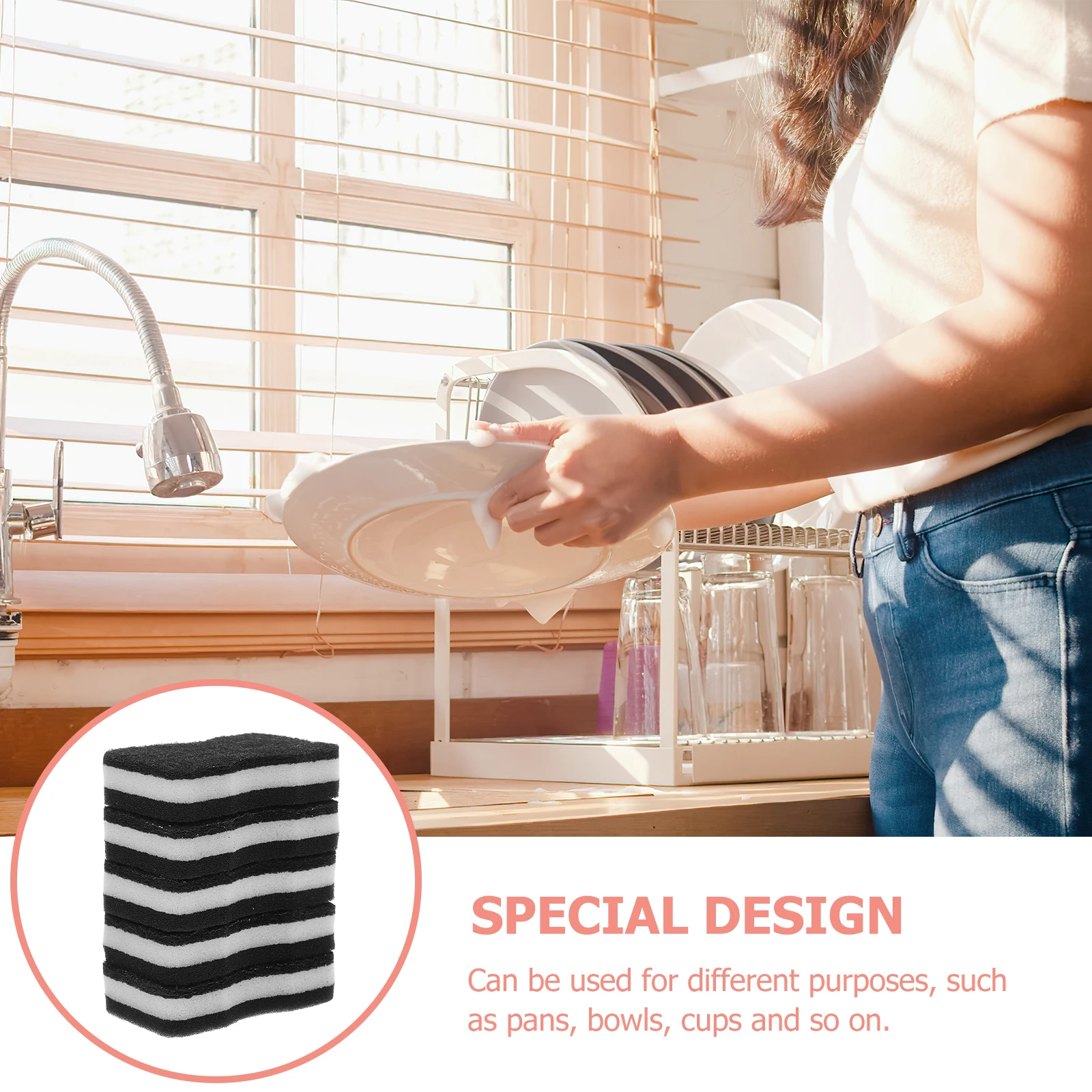 

5PCS Durable Cleaning Sponge Pads Slim Waist Design MultiPurpose Kitchen Bath Scrubbing Sponges Dishwasher Helper Rich Bubbles