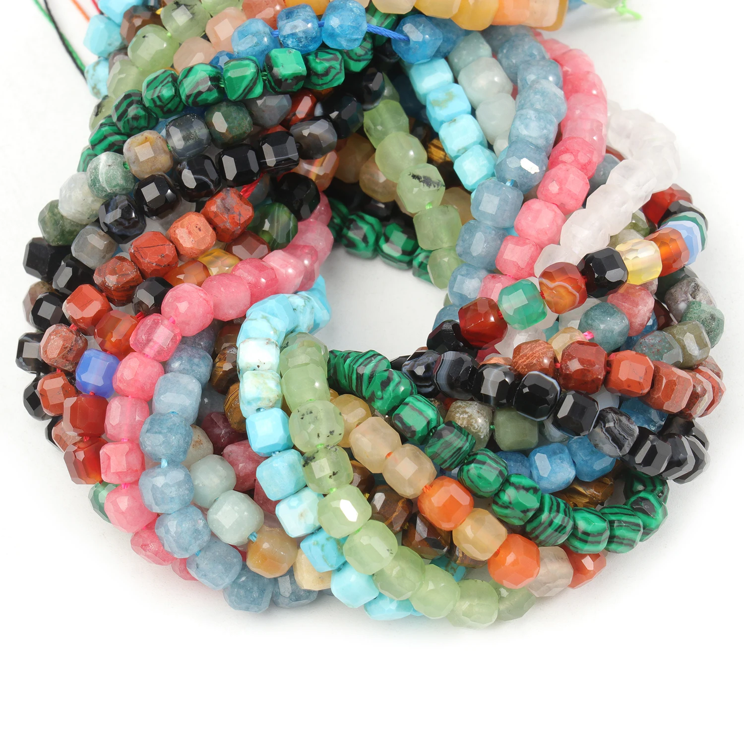 5mm Faceted Cube Beads Natural Stone Onyx Turquoise Aquamarine Square Spacer Beads For Jewelry Making Diy Charms Bracelets 15\'\'