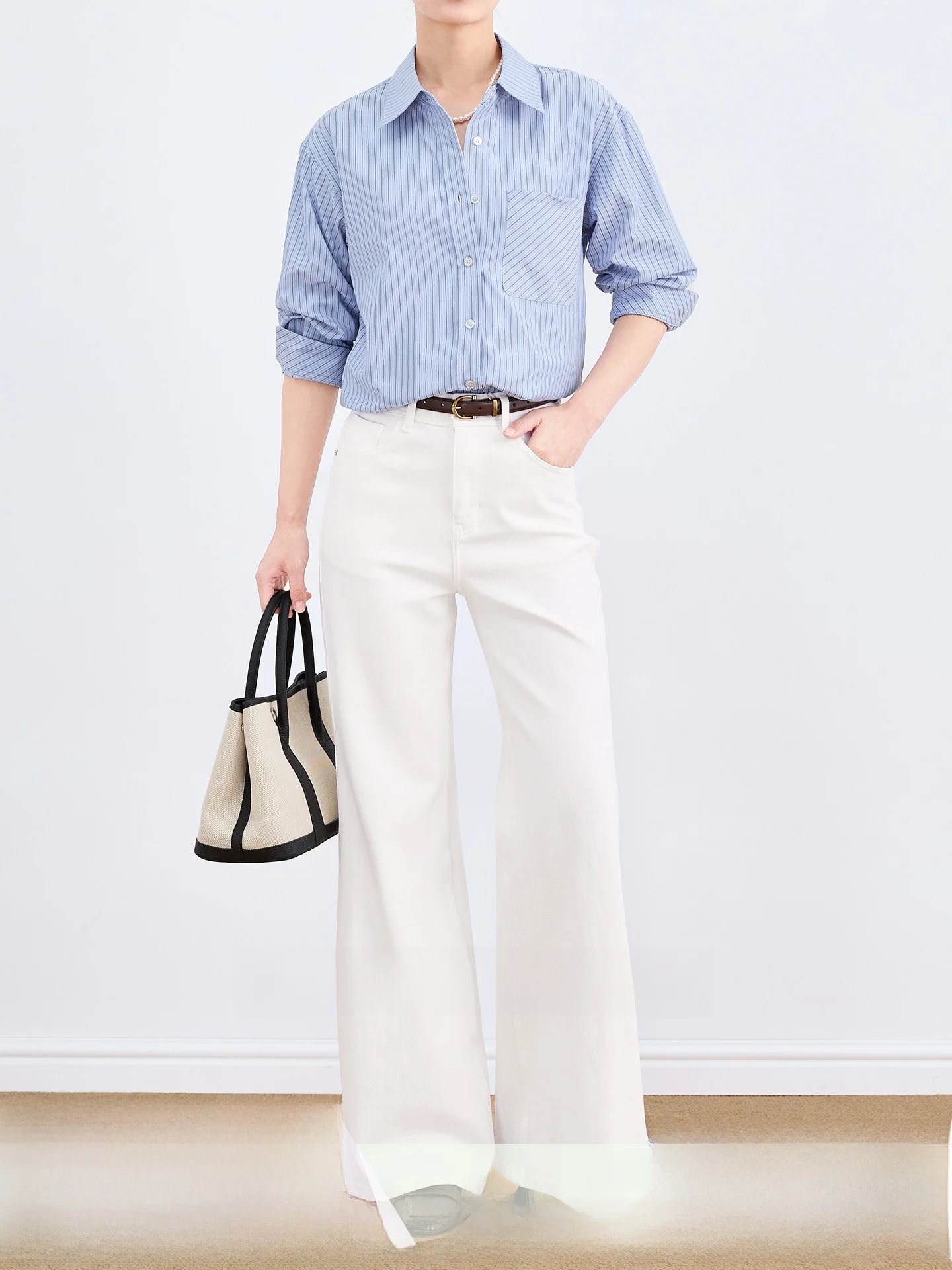 

High Waist Flared Jeans Women's Straight Leg High Elasticity Cotton Blend Washed Effect Casual Comfortable White Denim