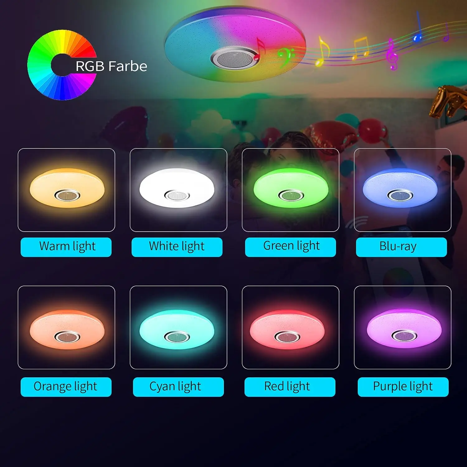 Smart RGB Audio Ceiling Light Built-in Speaker Home Decor APP Bluetooth Music Playback 26W 52W 220V Dance Studio Concert Hall