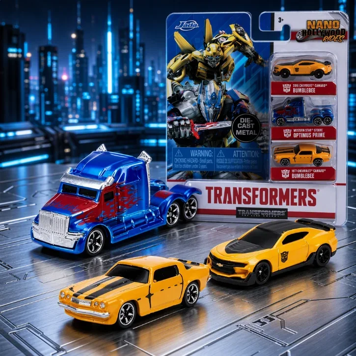 Jada Transformers The Last Knight Mini Diecast Car Set 2 Optimus Prime Bumblebee Alloy Model Vehicle Collectible Toy Gifts