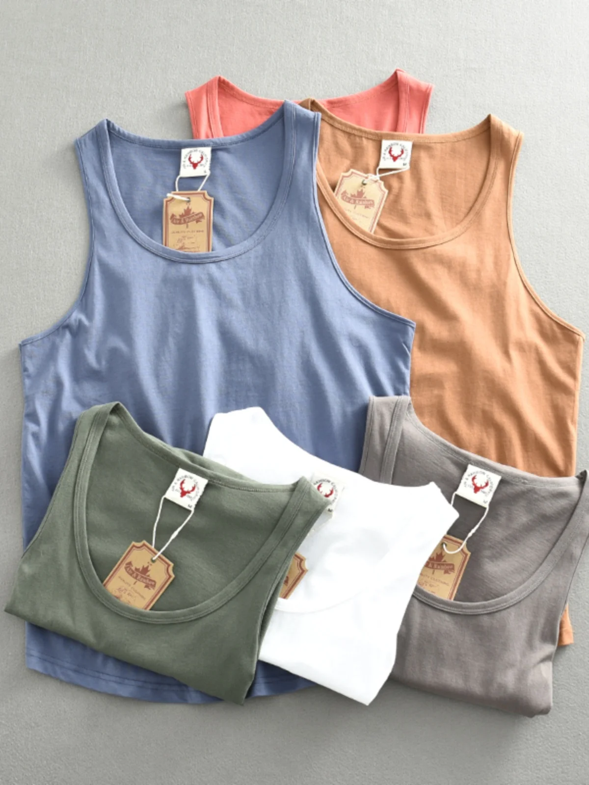 Sleeveless 100% Cotton Vest for Men Retro Solid Plain Summer Cool Loose T Shirts Youth Male Cool Sport Casual Fit Tank Tops Tees