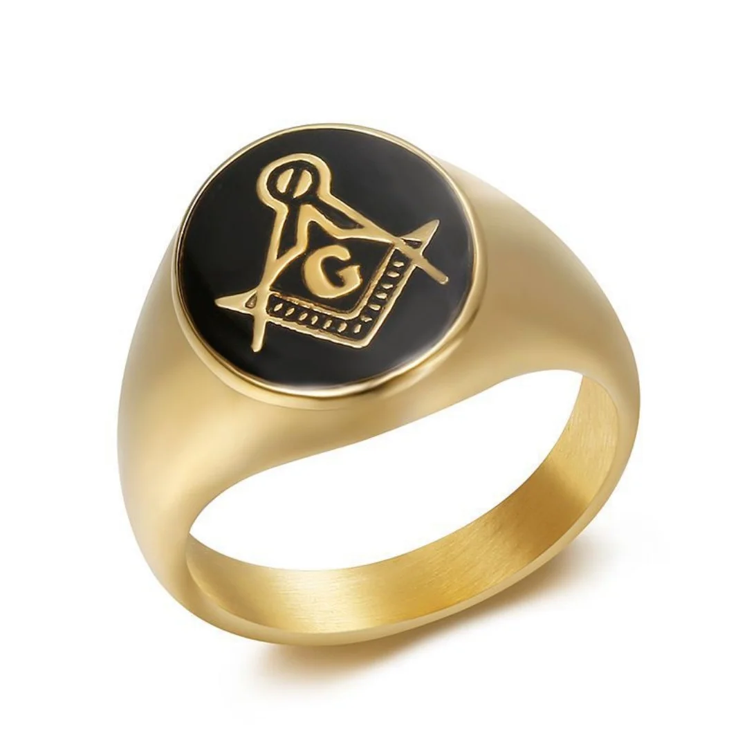

Mystic Masonic Symbol Ring 19mm Chunky Gold Color Stainless Steel Big Oval Master Mason Sign Rings for Woman Man Fashion Jewelry