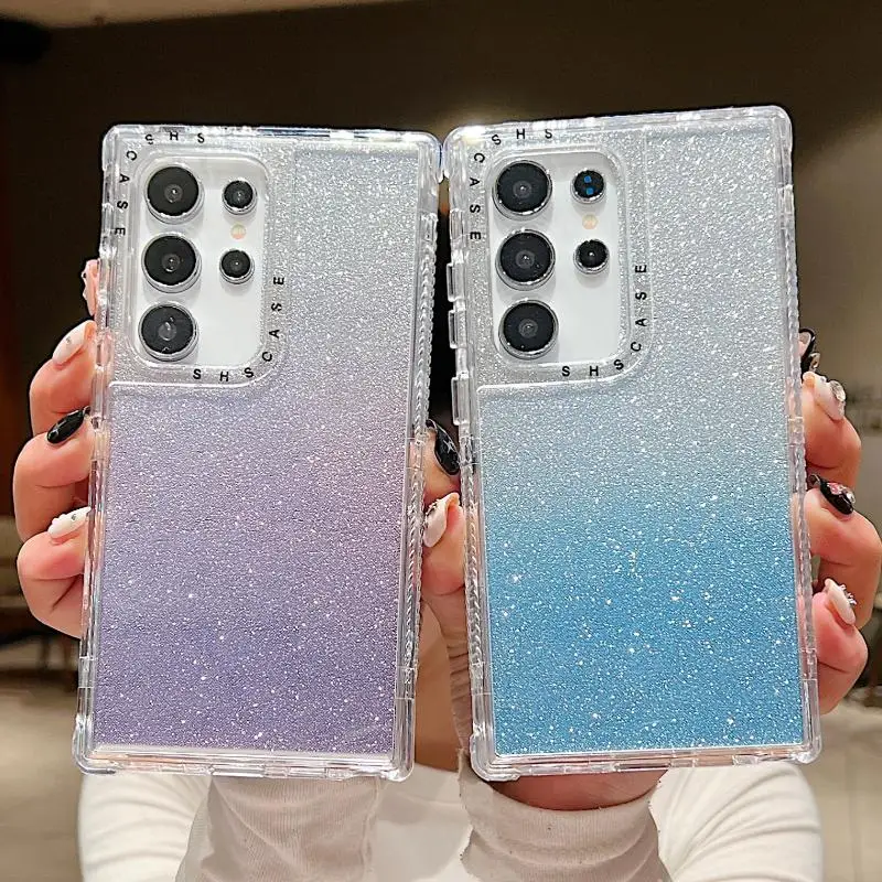 Dreamy Glitter Phone Case For Samsung Galaxy S21 S23 FE S24 S22 S25 Ultra Plus Letter Bumper Lens Protective Seismic Hard Covers