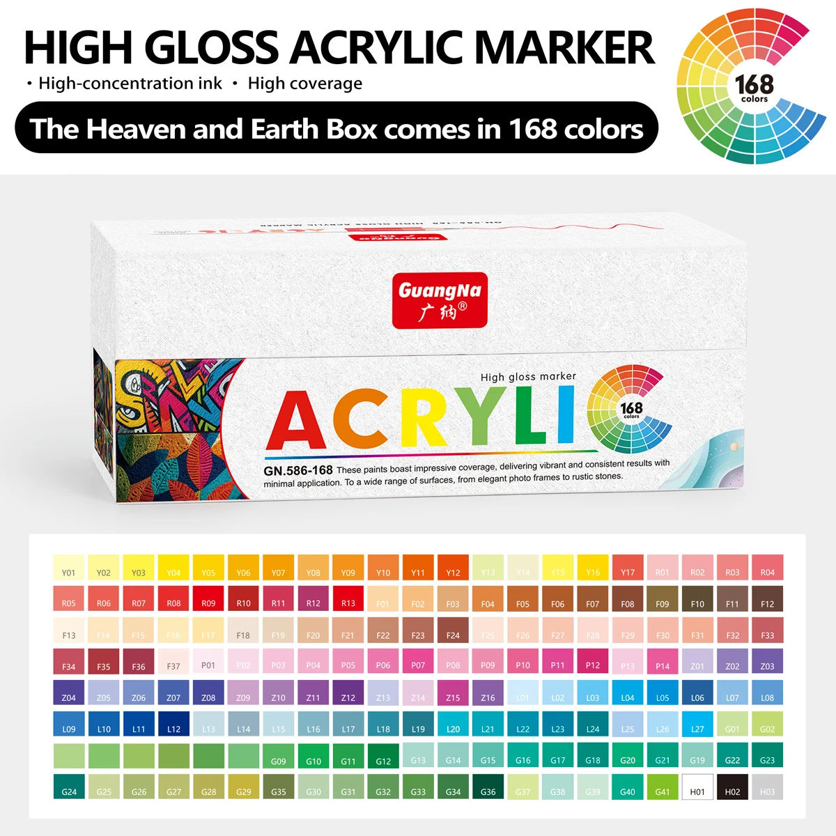 168/72/12 kleuren GuangNa hoogglans acryl markeerstiften, DIY hand getrokken, graffiti verf kunst pen set, perfect voor kunstenaar/studenten