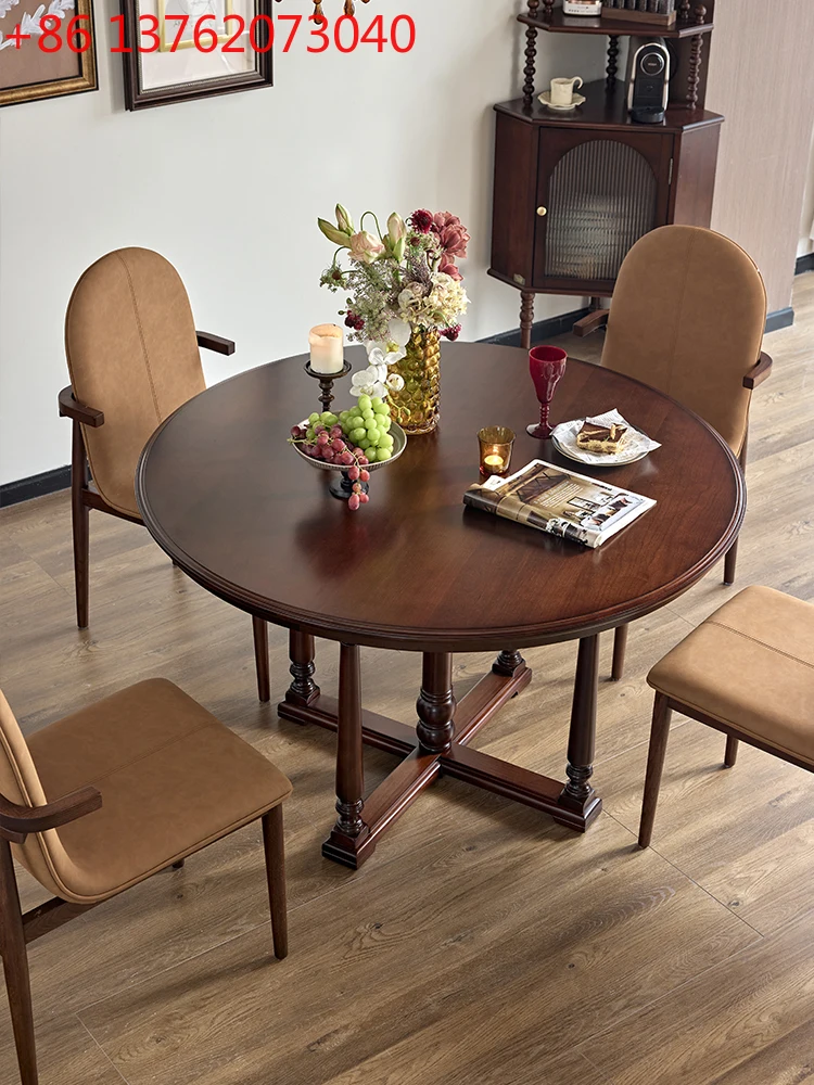 

American country solid wood dining table household table French retro round dining table