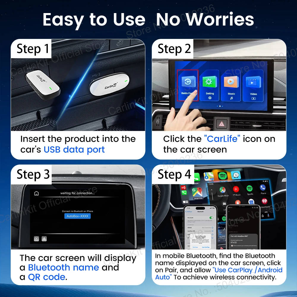 2025 Neuer CarlinKit Mini-Auto-USB-Adapter von CarLife auf kabelloses CarPlay, Android Auto, kabellose Autoverbindung, Original-Autoradio-Upgrade für Changan, Geely usw.