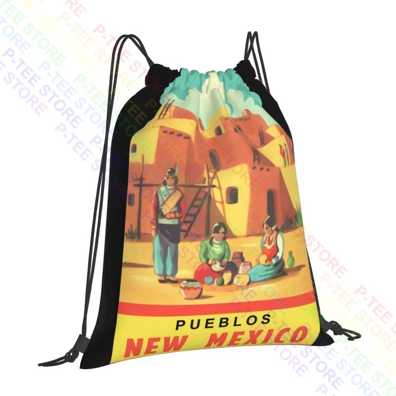 Mexico Pueblos Travel- Indians,Santa Fe,Route 66 Drawstring Bags Gym Bag Print Art Print Shopping Bag Clothes Backpacks