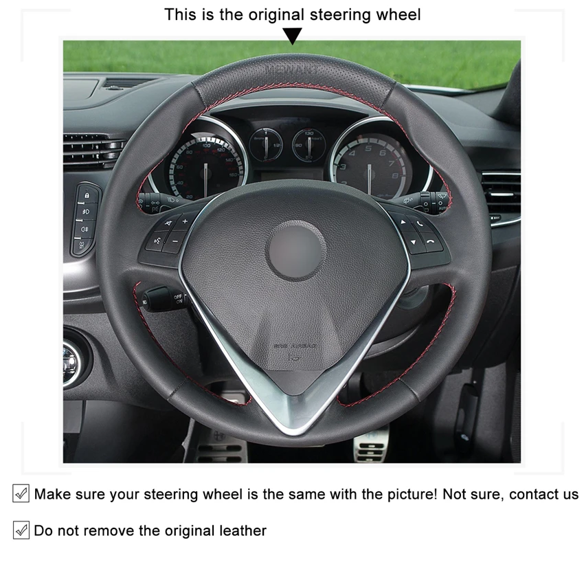 MEWANT Black Artificial Leather Car Steering Wheel Cover for Alfa Romeo Giulietta 2014 2015-2020 2021 MiTo 2016 2017 2018-2019