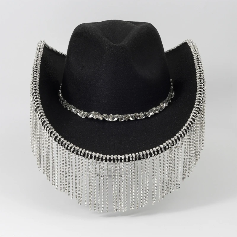 Sparkling Cowboy Hat Tassels Crystal Wild for Bachelorette Party Crystal Cowboy Hat Hat for Actor Actress