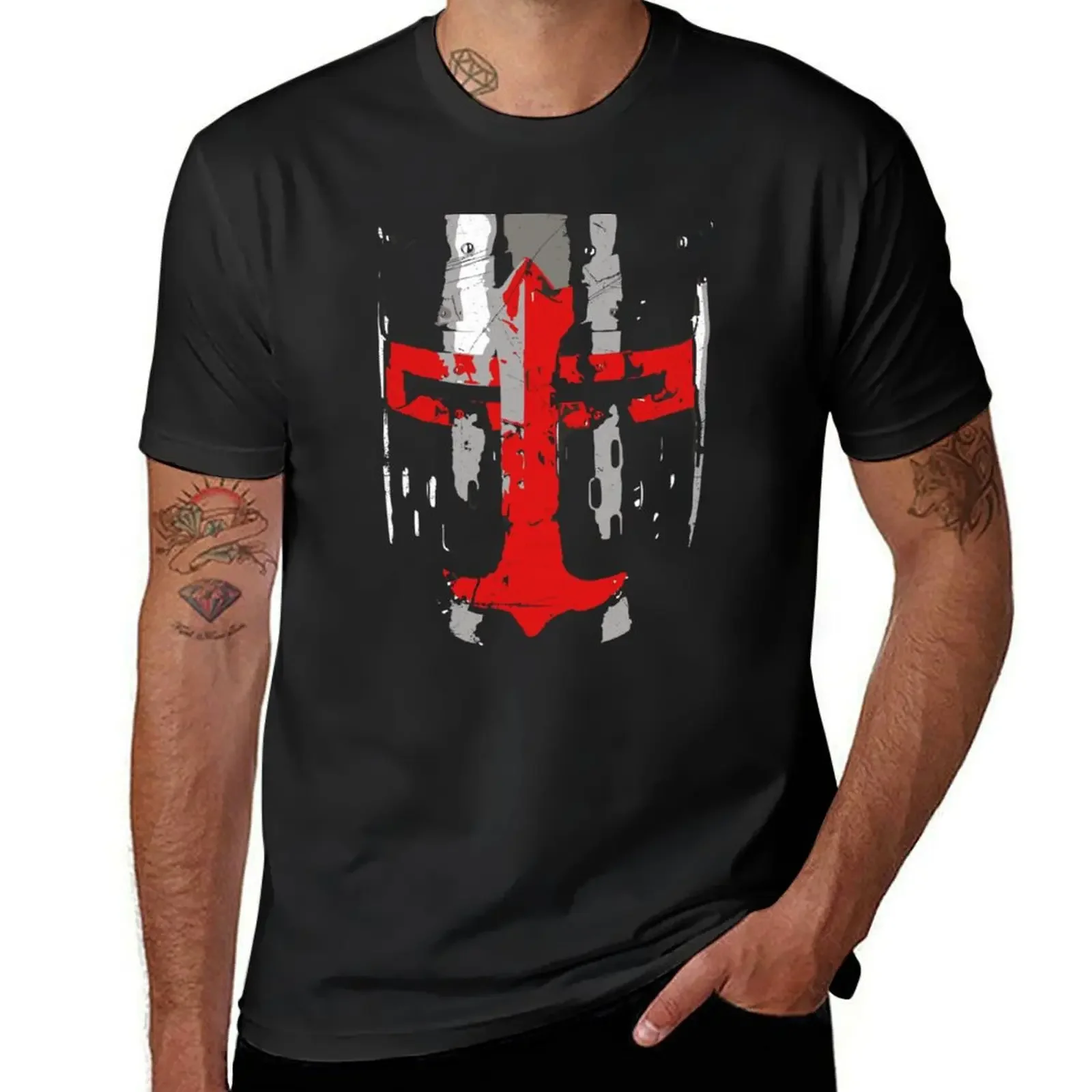 

Templar Knight Distressed Cross Helmet T-Shirt boys animal print anime T-shirts man mens fashion