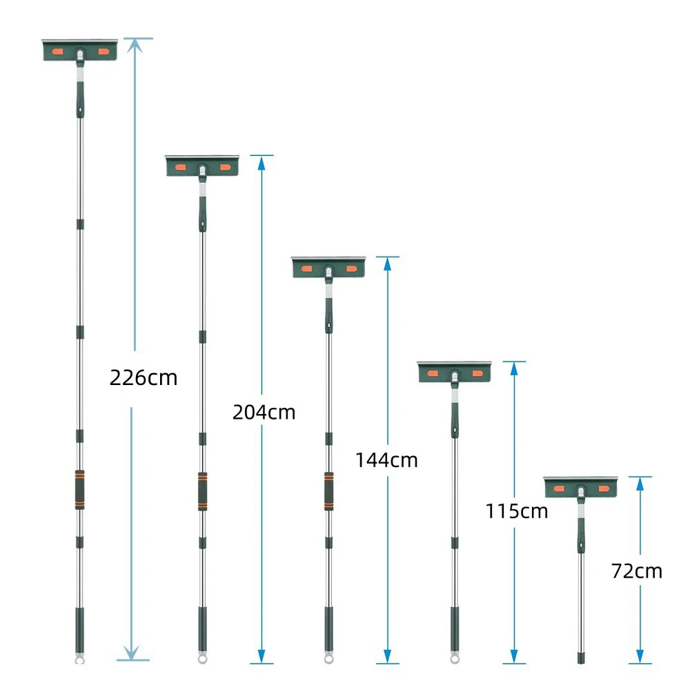 72-226CM Window Cleaning Mop Window Cleaner Glass Wiper Extended Rotatable with Silicone Scraper Household Window Cleaning Tools