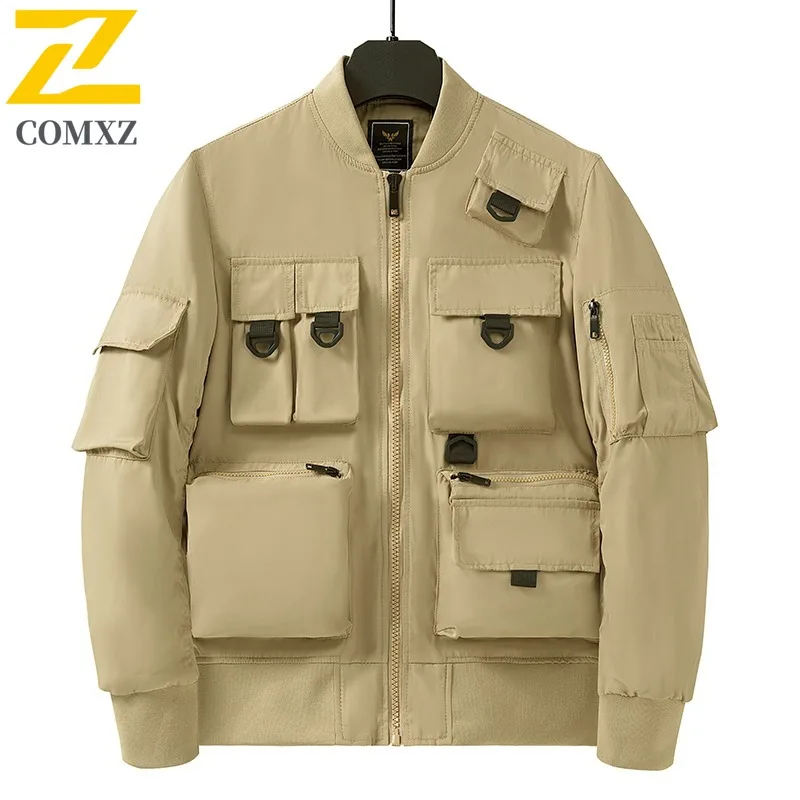 سترة COMXZ للرجال لركوب الخيل، ياقة بيسبول مريحة، سترة خارجية مقاومة للرياح للدراجات النارية، معاطف خريف خفيفة الوزن على الموضة في الشارع