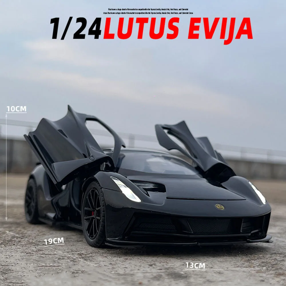 1:24 Lotus Evija Sports Car Model Toy Alloy Diecast Vehicles Doors Opened with Pull Back Sound Light Toys Christmas Gift for Boy