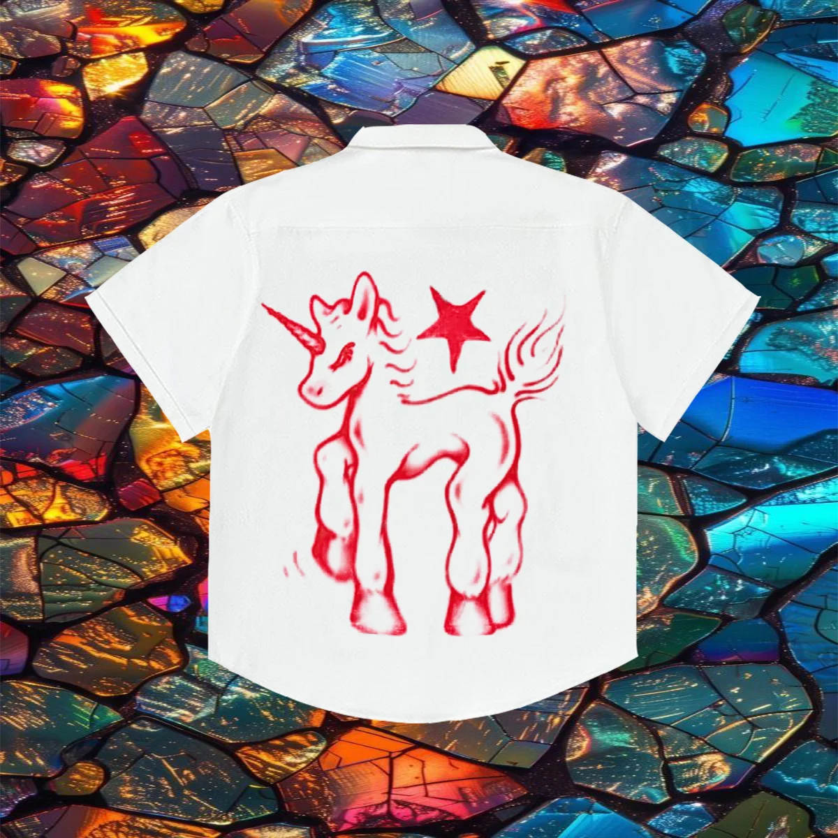

Spring summer Clothing Casual Shirt cool top short Sleeve neutral wind Y2k Gothic style Multi-element punk hiphop unicorn