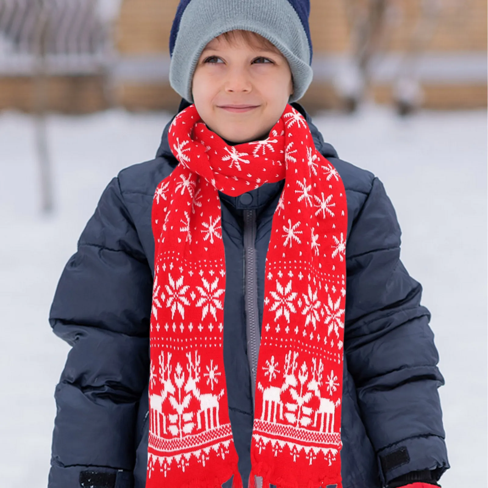 

Christmas For Women Winter Warm Knitted Long With Tassels Reindeer Snowflake Design Holiday Gift Cold Protection Unisex Xmas