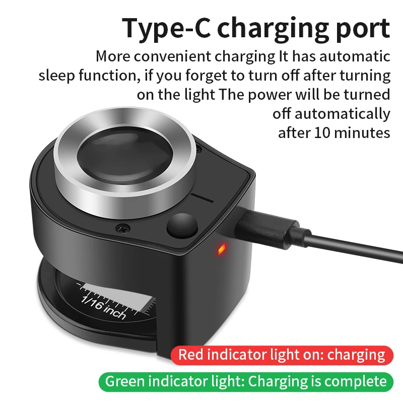 LUXIANZI 60x double layer Optical Magnifying Glass Money Stamps Jewelry Inspection Reading Loupe Type-C Portable Metal Magnifier