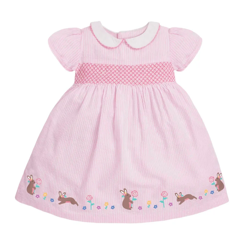 Little maven Elegant Lovely Baby Girls Summer Dress for New Year 2024 Cotton Children Casual Clothes Pink for Kids 2-7 year