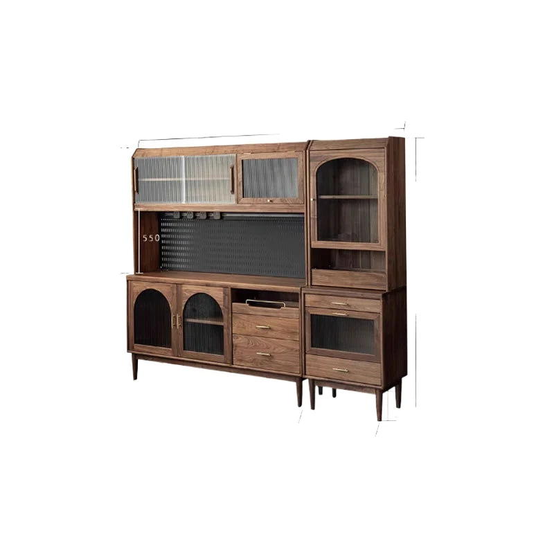 

Black walnut dining side cabinet Solid wood wine cabinet Living room retro high cabinet integrated against the wall
