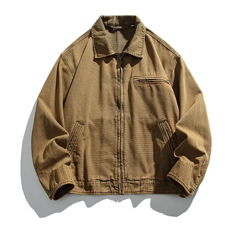 Japanese Retro Detroit Style Washed Work Jackets for Men Korean Fashion Casual Loose Zipper Jacket Coat Autumn Streetwear Men