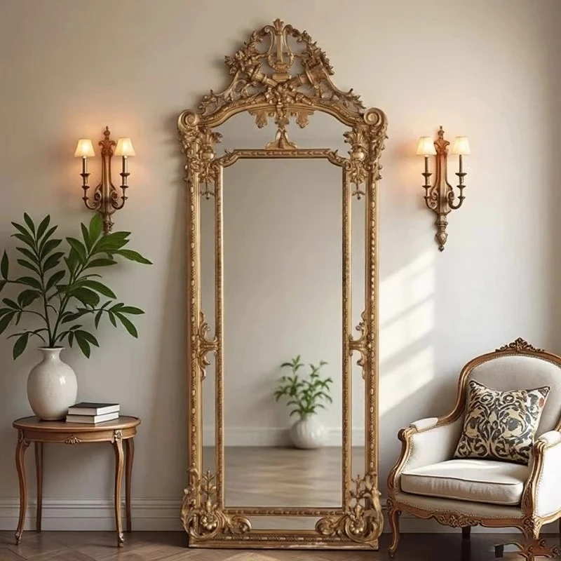 

retro full-length mirror wall-mounted European carved full-length mirror