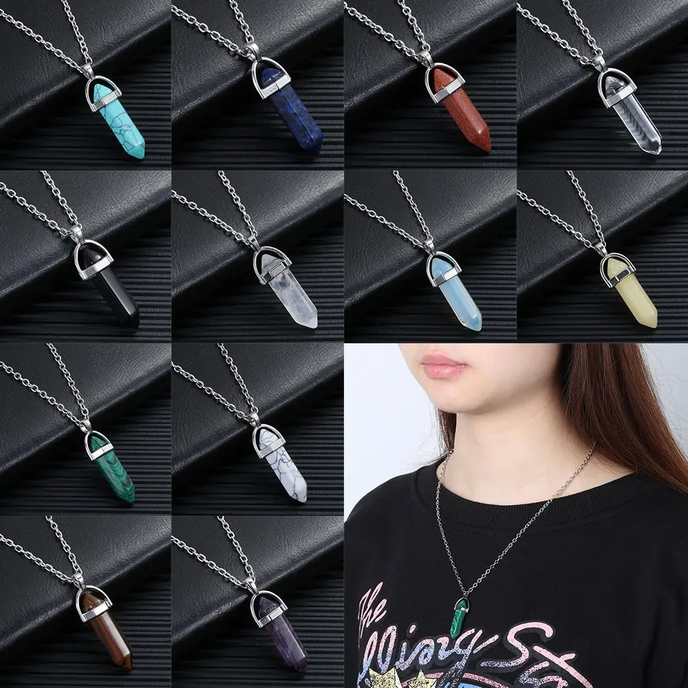 Silver Plated Point Pendulum Chakra Jewelry Accessories Quartz chain Natural Crystal Necklace Stone Pendant