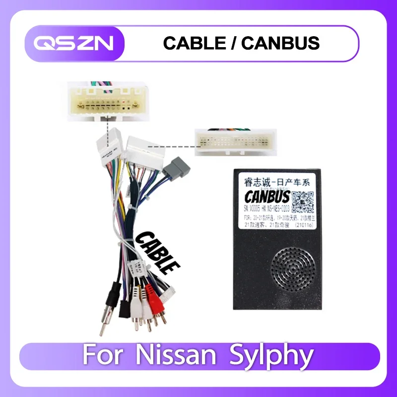 QSZN 16PIN Car Radio Android Head Unit Canbus Box DF-RZ-13 For Nissan Sylphy Harness decoder adapter Wiring Power Socket Cables